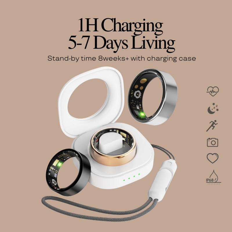 Smart Ring with Charging Case for Women& Men,Health Fitness Sleep Activity Tracker,No Monthly Fee,Running/Golf 8 Sports Monitoring,Heart Rate/Blood Pressure/Blood Oxygen,Steps/Calorie,5 ATM IP68 Waterproof Wearable Devices,Great Gift for Healthyliving