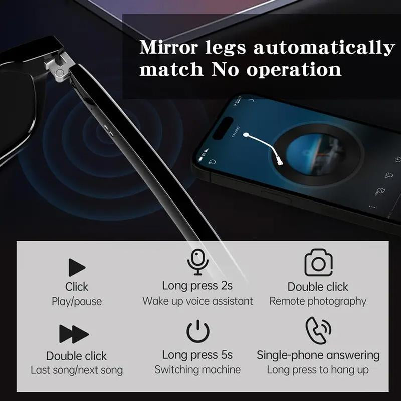 Smart Glasses for Fall, 1 Count Wireless-Compatible Smart Glasses with Voice Control, UV Protective Cyber Smart Glasses Bluetooth Glasses