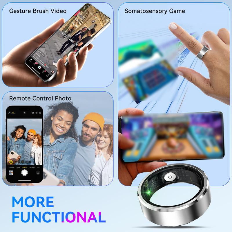 Fashionable Smart Ring with Gesture Control, Remote Camera Control, Multifunctional IP68 Waterproof Sports Ring with Multiple Sports Modes Pedometer Wearable Device Gifts for Women Men