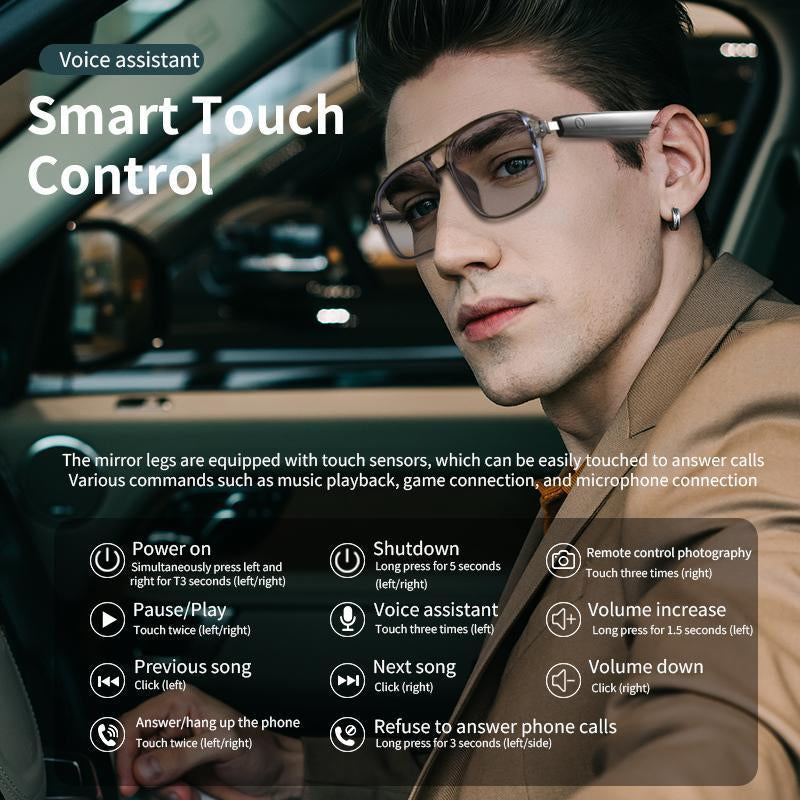 PENGTENG Smart Glasses, 1 Count Fashionable Touch Control Smart Glasses, Audio Call Voice Assistant Glasses, Changing Lens Glasses for Men & Women, for Cyber, Wireless Smart Glasses