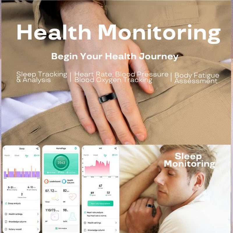 2025 Smart Health Ring for Women & Men, Fitness Tracker with Blood Oxygen/Heart Rate/Blood Pressure，Advanced Sleep Analysis, Step/Calorie Tracking & 8 Activity Modes, IP68 Waterproof,No Monthly Fees, Perfect Fitness Gift for Active Lifestyles(Size7-13)