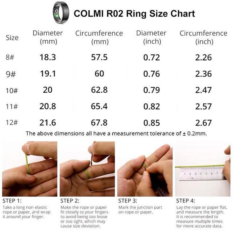 COLMI R02 Smart Ring - Military Grade Titanium Steel Shell, Health Monitoring, IP68 & 5ATM Waterproof, Multi-Sport