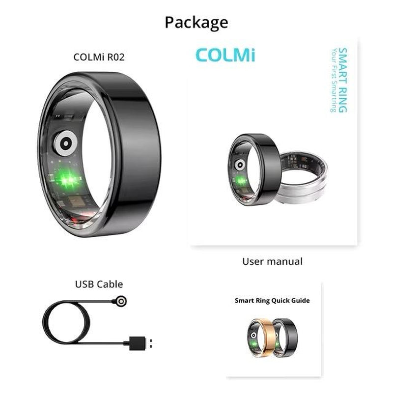 COLMI R02 Smart Ring - Military Grade Titanium Steel Shell, Health Monitoring, IP68 & 5ATM Waterproof, Multi-Sport